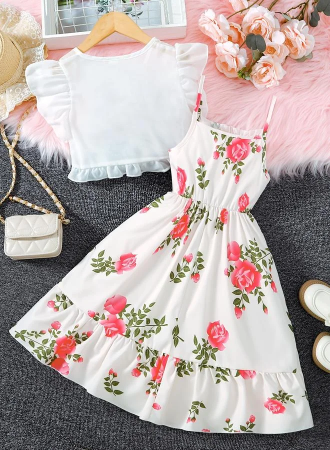تايك تو Take Two Floral Print Ruffle Hem Cami Dress and Ruffled Bolero Set