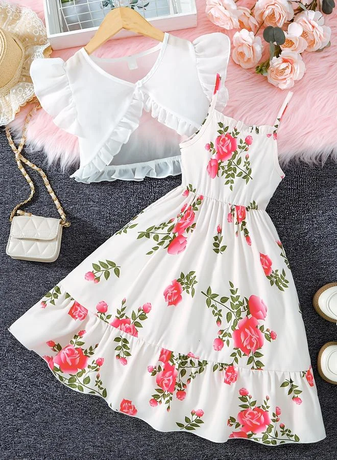 تايك تو Take Two Floral Print Ruffle Hem Cami Dress and Ruffled Bolero Set