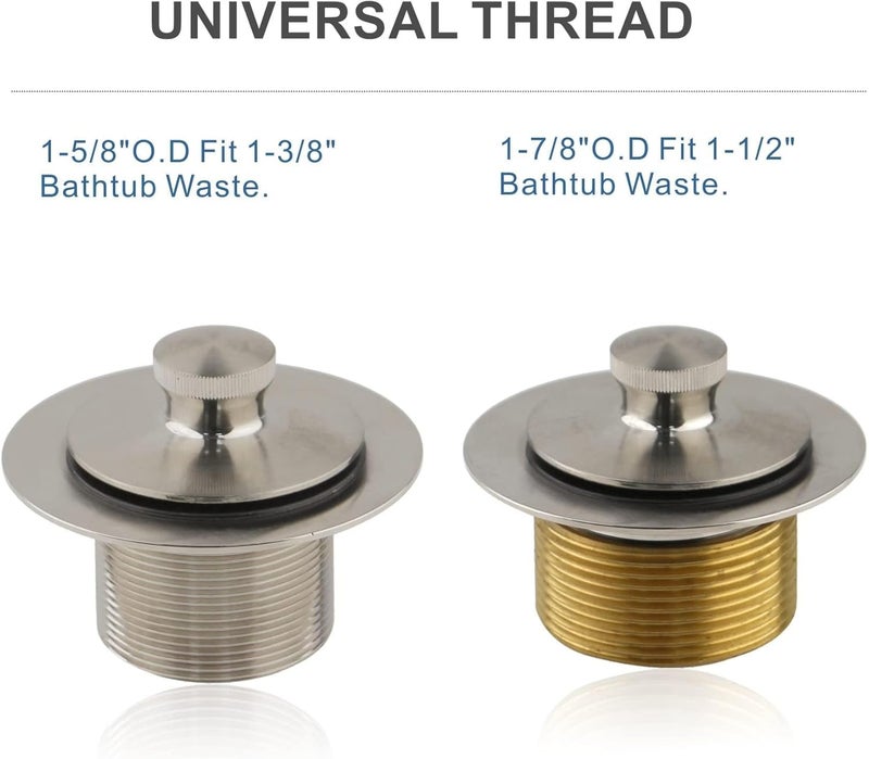 HIDROP Brushed Nickel Tub Drain Lift &Turn Tub Trim Set with Two-Hole Overflow Faceplate Conversion Kit Assembly, Bathtub Drain Replacement Trim Kit and Universal Fine/Coarse Thread - Image 3
