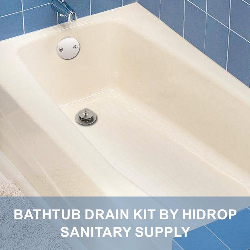 HIDROP Brushed Nickel Tub Drain Lift &Turn Tub Trim Set with Two-Hole Overflow Faceplate Conversion Kit Assembly, Bathtub Drain Replacement Trim Kit and Universal Fine/Coarse Thread - Image 2
