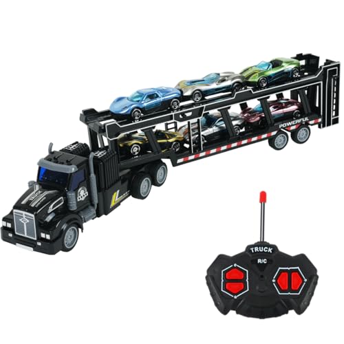 CALEST Remote Control Car Transporter Truck Includes 6 Cars 14 148 Car Transporter Semi Truck Toy Equipped with 2 Rechargeable Batteries Gifts Ideas for Boys Age 38 Year Old - Image 1