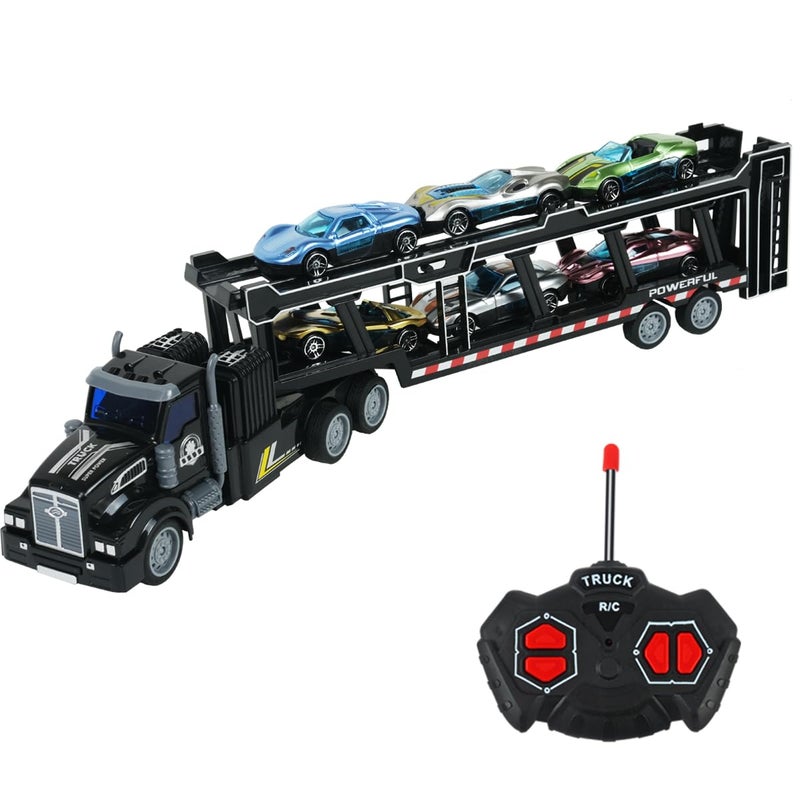 CALEST Remote Control Car Transporter Truck Includes 6 Cars 14 148 Car Transporter Semi Truck Toy Equipped with 2 Rechargeable Batteries Gifts Ideas for Boys Age 38 Year Old - Image 2