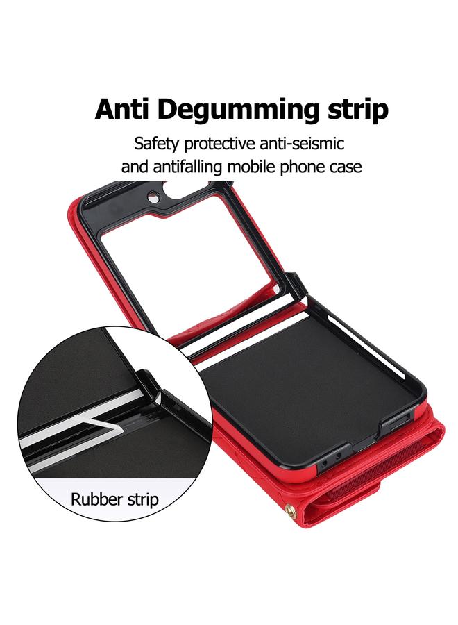 S-TOP Case For Samsung Galaxy Z Flip5 Rhombic Texture Card Bag PU Phone Case with Long Lanyard - Image 3