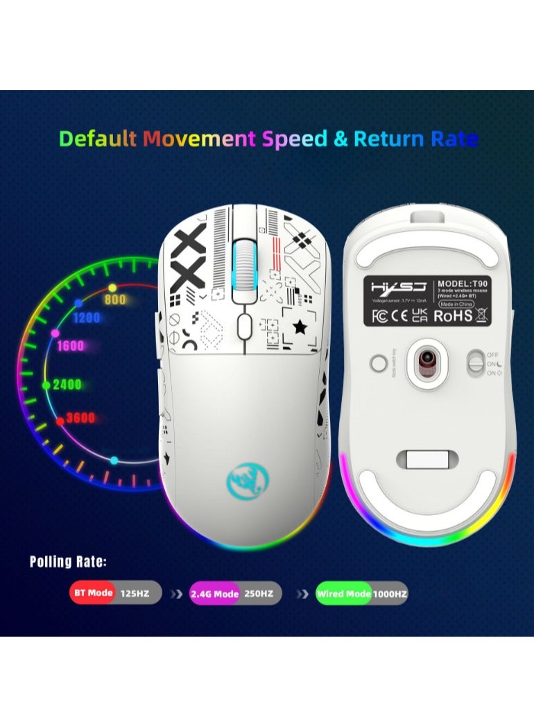 HXSJ T90 Wireless Gaming Mouse – Tri-Mode (Wired, 2.4GHz, BT5.3) – 3600 DPI Adjustable – 650mAh Rechargeable Battery – RGB Lighting (6 Modes) – Ultra-Light – Silent Switches – Type-C Fast Charging – - Image 4