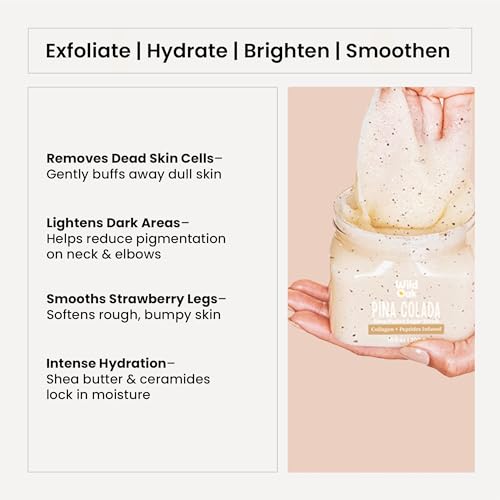 WILD OAK WildOak Pina Colada Sugar Body Scrub | 300g | Kojic Acid, Hyaluronic Acid, Ceramides, Collagen & Peptides | De-Tan & Brightens Dark Areas | Smooths Strawberry Legs & Arms | Hydrates & Exfoliates - Image 3