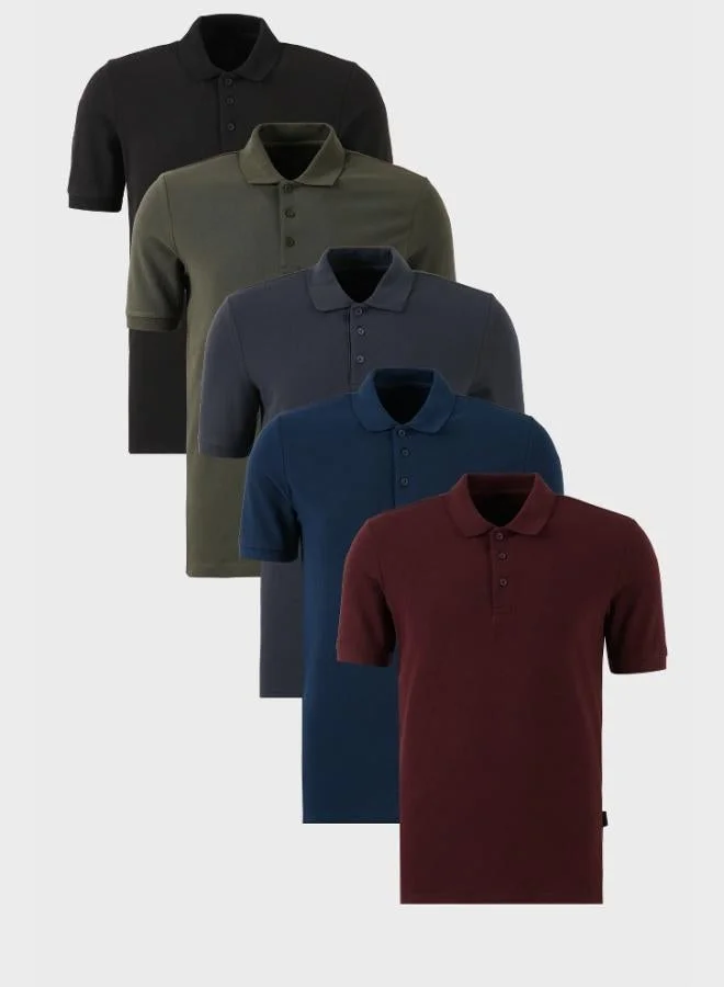Buratti  Buratti Cotton Regular Fit Button-Down Polo Collar 5-Pack T-Shirt Men's T-SHIRT 5902127S5 for Men | Best Price UAE