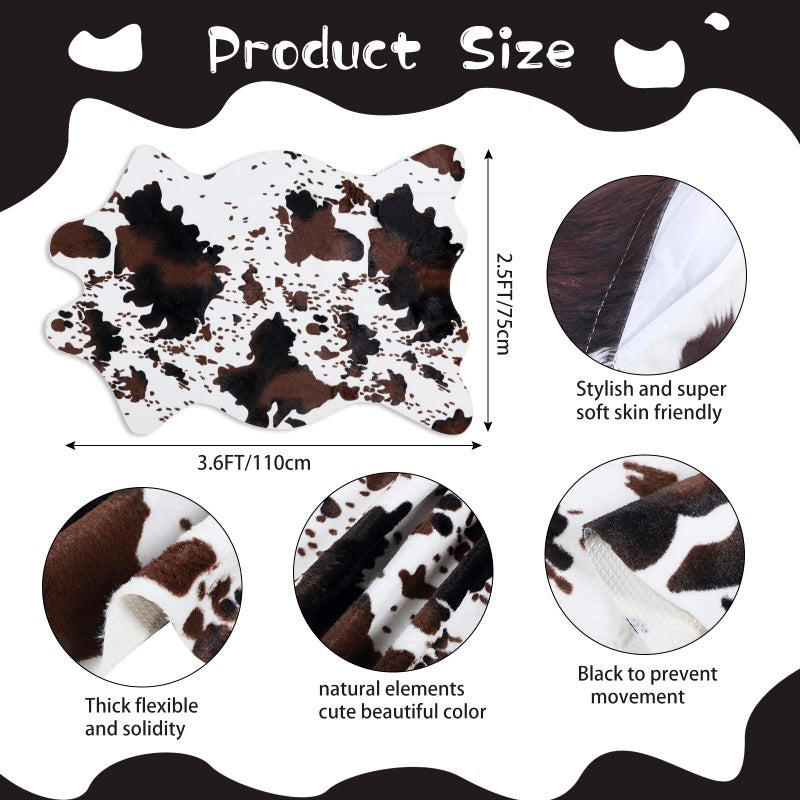 Remagr 3 Pcs Winter Cow Print Rug and Cowhide Pillowcase Set 3.6x2.5ft Faux Cowhide Area Carpet Faux Hide Rug Print Pillows for Living Room Bedroom Office Western Decor - Image 2
