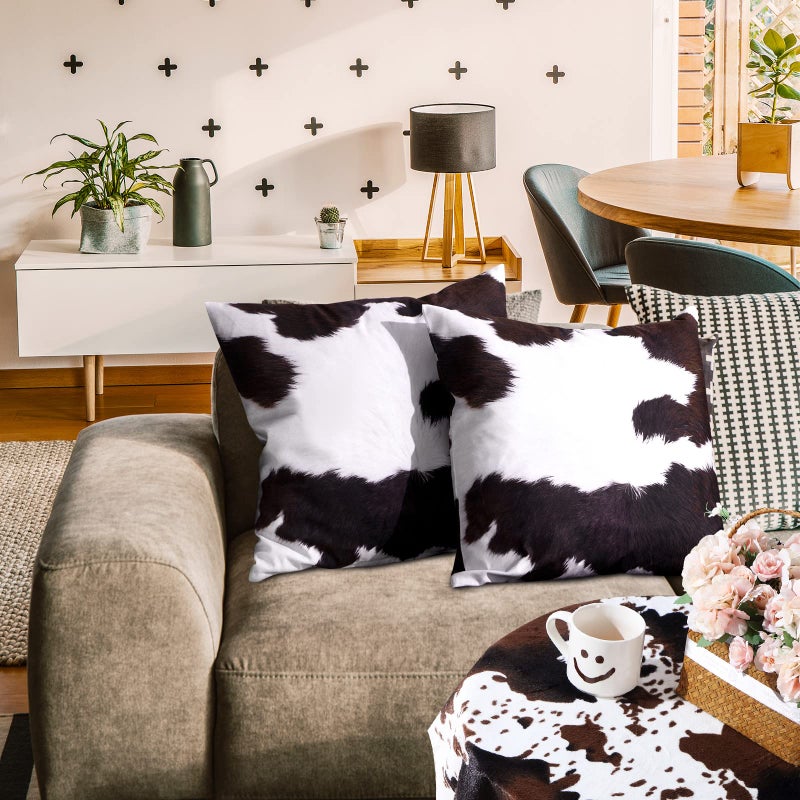 Remagr 3 Pcs Winter Cow Print Rug and Cowhide Pillowcase Set 3.6x2.5ft Faux Cowhide Area Carpet Faux Hide Rug Print Pillows for Living Room Bedroom Office Western Decor - Image 4