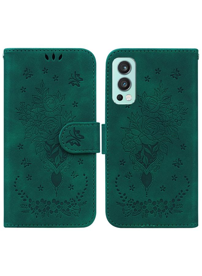 S-TOP Case For OnePlus Nord 2 5G Butterfly Rose Embossed Leather Phone Case - Image 1