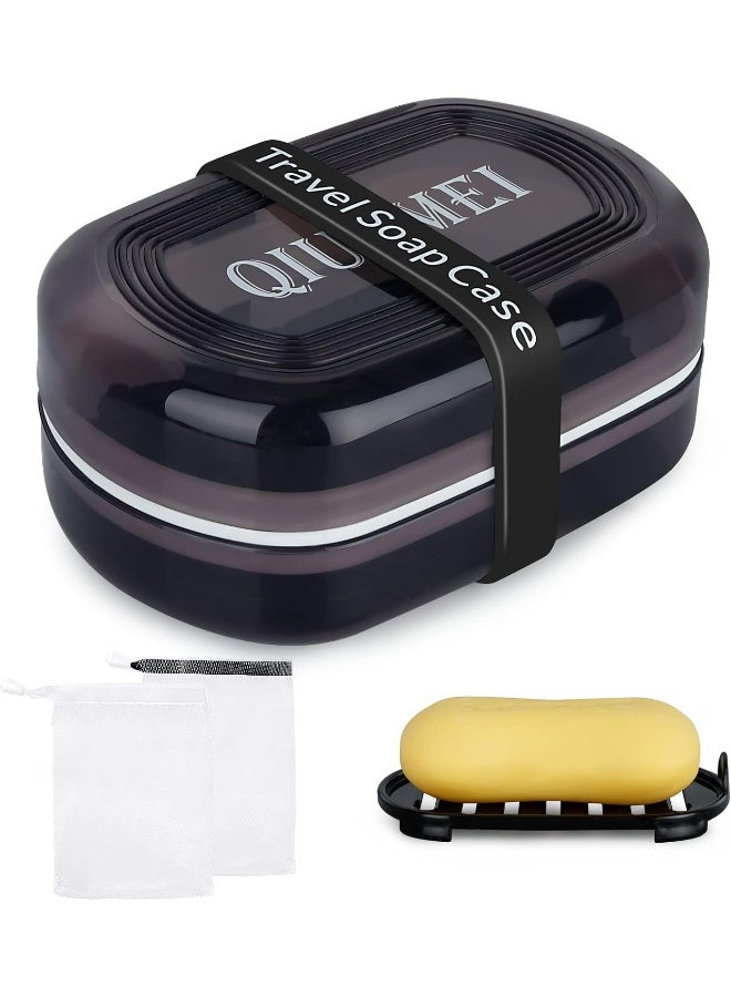 Qiuymei  Travel Soap Box, Soap Bar Holder Dish Container Case With Soap Bag And Silicone Band, Strong Sealing Leak Proof Portable, Best For Bathroom/Camping/Gym/Business Trip (Black) - Image 5