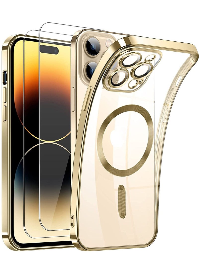 Magnetic Clear for iPhone 14 Pro Max Case with MagSafe [Integrated Camera Cover Glass] [Bare iPhone Exterior] Silicone Cover Slim Thin [Non-Yellowing] Anti-Fingerprint Scratch Wireless Charging
