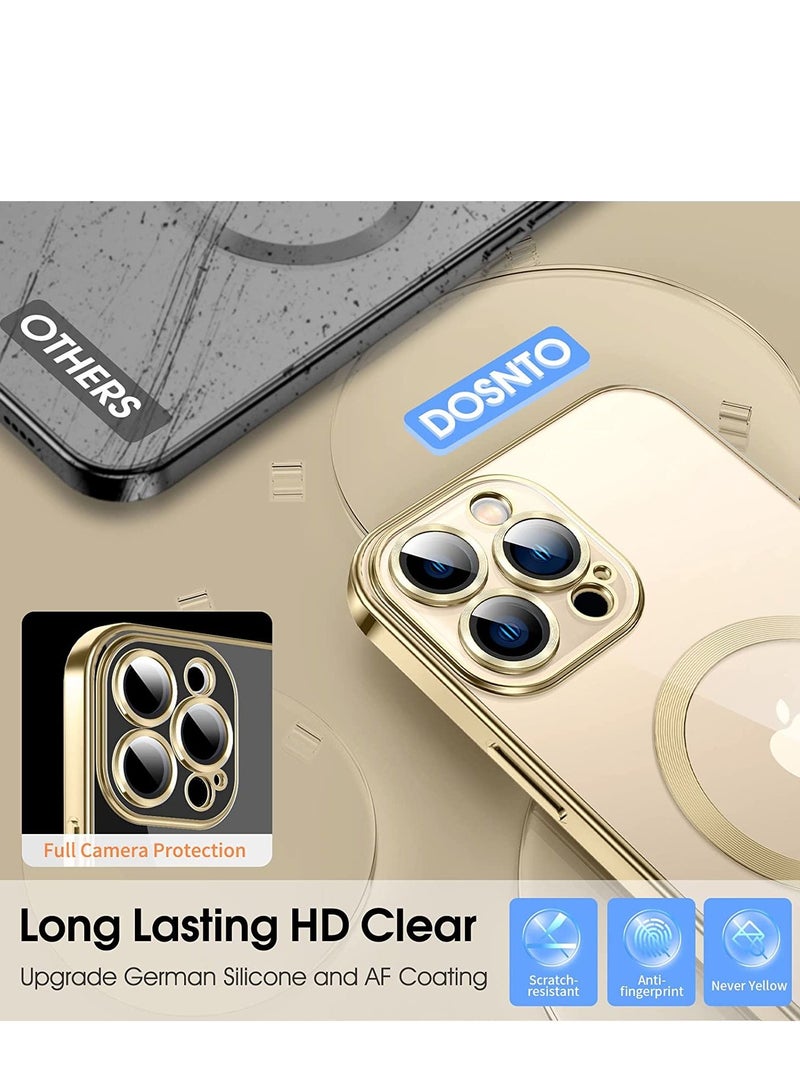 Magnetic Clear for iPhone 14 Pro Max Case with MagSafe [Integrated Camera Cover Glass] [Bare iPhone Exterior] Silicone Cover Slim Thin [Non-Yellowing] Anti-Fingerprint Scratch Wireless Charging