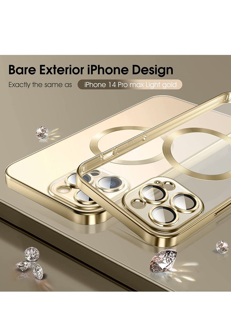 Magnetic Clear for iPhone 14 Pro Max Case with MagSafe [Integrated Camera Cover Glass] [Bare iPhone Exterior] Silicone Cover Slim Thin [Non-Yellowing] Anti-Fingerprint Scratch Wireless Charging