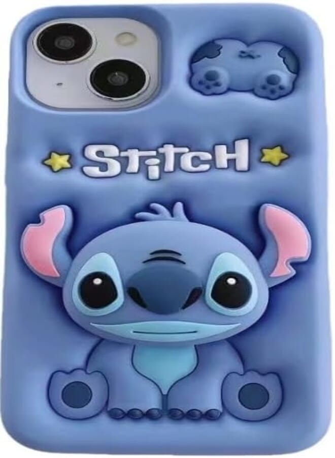Next Next Store Rubber Case Full Silicone Cover For Your Phone Compatible With iPhone 13 Pro Max Cartoon Stitch Design Drop Resistant Stand Colorful Painting (Blue)