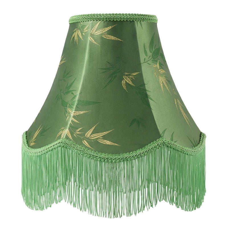 DOLOOTA Green Bell Fringe Lamp Shade - 1 Pack, 6" x 13" x 10.6"(Spider) Victorian Scalloped Trim Lampshade, Bamboo Leaf Patterned Fabric Replacement Lamp Shade for Table Lamp, Easy Assembly - Image 1