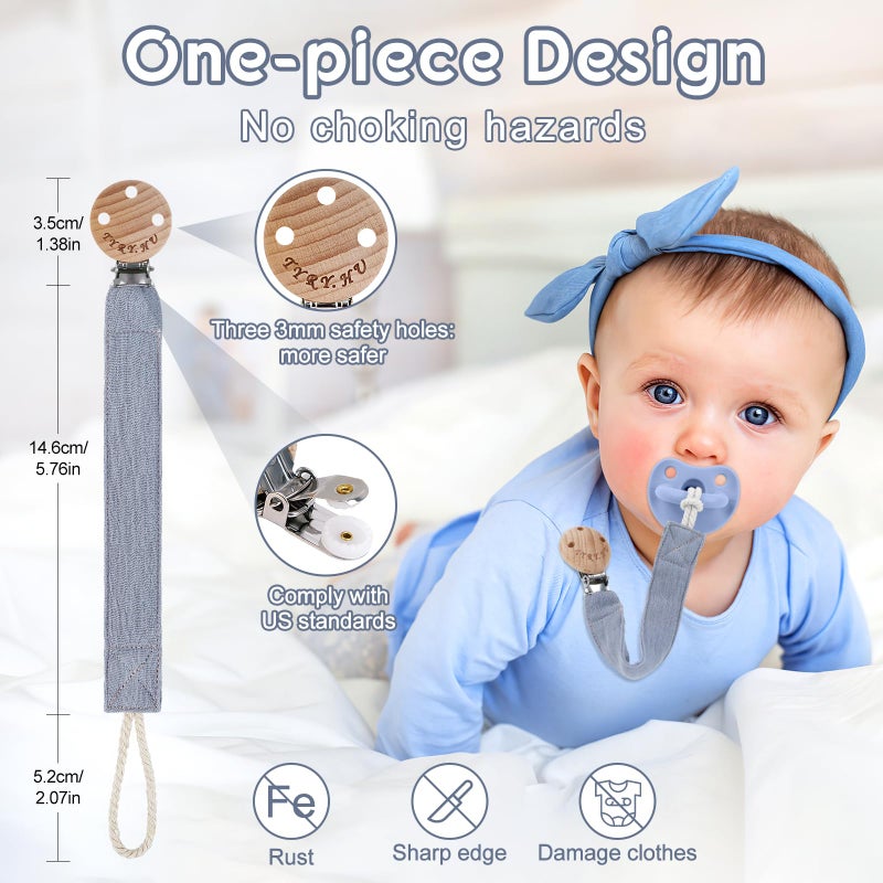 TYRY.HU Ribbon Pacifier Clip Holder,4 Pack Binky Paci Holder Clips, Pacifier Leash for Boys and Girls, Soft Webbing Strap Universal Fits for Most Pacifier, Styles & Teethers(Khaki,Grey,Blue,Green) - Image 4
