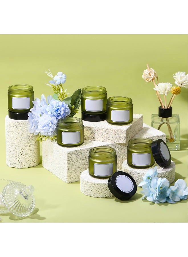Layhit 60pcs 2 oz Glass Jars with Lids Empty Round Cosmetic Jars Travel Storage Jar with Inner Liners White Labels for Scrubs, Lotions, Cosmetic,Spice,Powder and Ointments (Green,Black Lid) - Image 5