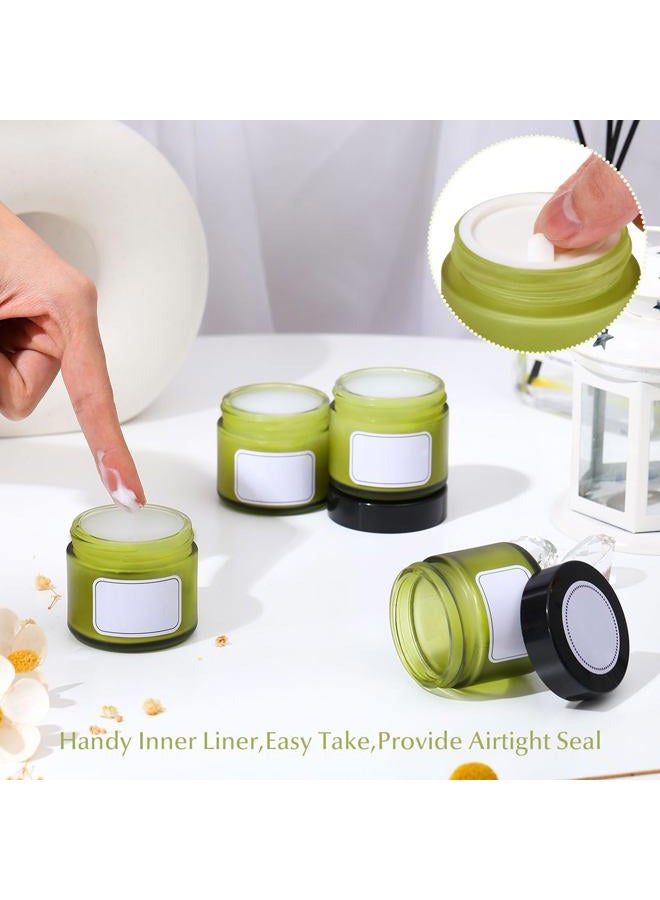 Layhit 60pcs 2 oz Glass Jars with Lids Empty Round Cosmetic Jars Travel Storage Jar with Inner Liners White Labels for Scrubs, Lotions, Cosmetic,Spice,Powder and Ointments (Green,Black Lid) - Image 4