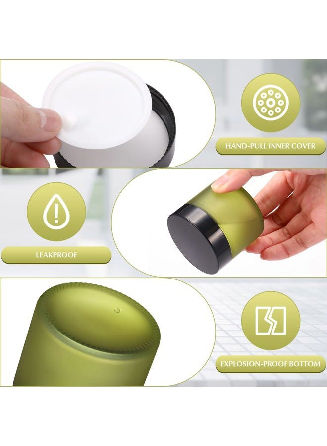 Layhit 60pcs 2 oz Glass Jars with Lids Empty Round Cosmetic Jars Travel Storage Jar with Inner Liners White Labels for Scrubs, Lotions, Cosmetic,Spice,Powder and Ointments (Green,Black Lid) - Image 3