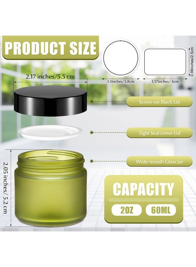 Layhit 60pcs 2 oz Glass Jars with Lids Empty Round Cosmetic Jars Travel Storage Jar with Inner Liners White Labels for Scrubs, Lotions, Cosmetic,Spice,Powder and Ointments (Green,Black Lid) - Image 2