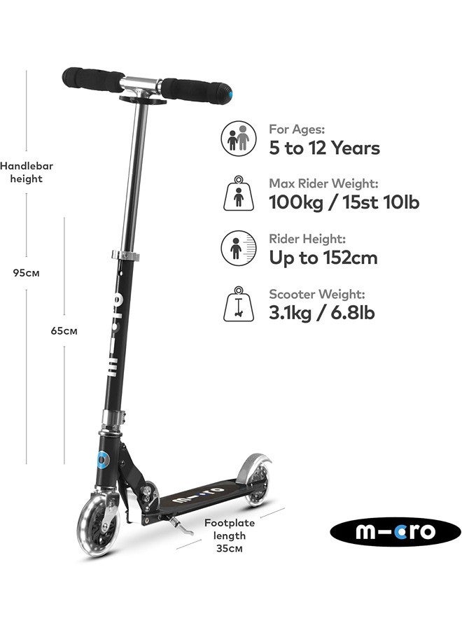 Micro Scooters | Micro Sprite LED Children's Scooter SA0225| Handlebar Adjustable | Front Suspension | Foldable | Boys & Girls | 8yrs+ | Black - Image 2