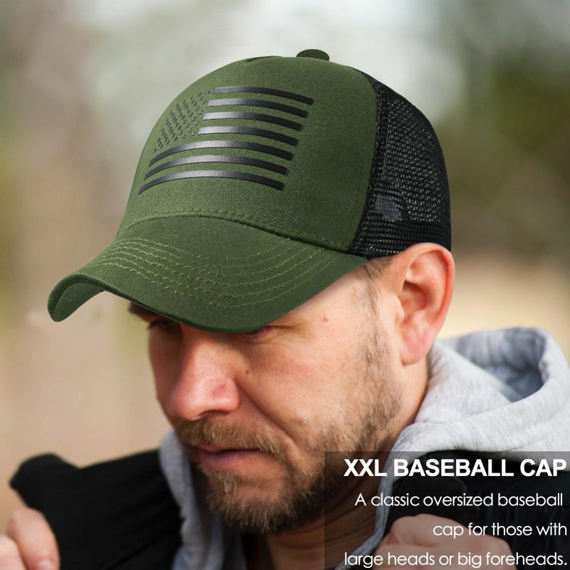 CHUANGLI Oversize XXL American Flag Trucker Hat Sport Snapback Hat, Large Size Breathable Mesh Baseball Cap for Men Big Head Olive/Black - Image 2