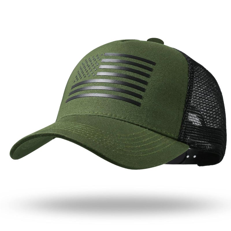 CHUANGLI Oversize XXL American Flag Trucker Hat Sport Snapback Hat, Large Size Breathable Mesh Baseball Cap for Men Big Head Olive/Black - Image 1