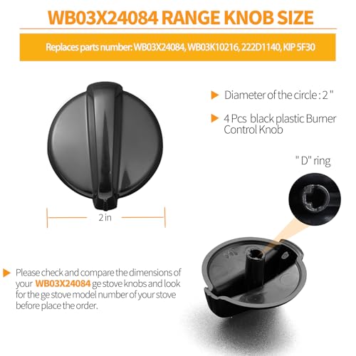atgestore Update WB03K10216 Stove Knob Replacement for GE Stove Parts 222D1140 Burner Knob GE Gas Range Parts Black Plastic Stove Top Knobs JGB250DET2BB General Electric Cooktop Control Knobs Black - Image 3