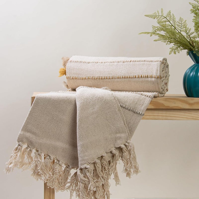 DMAASA Handmade Pure Cotton Sofa Tufted Throw for Chair Bed and Couch Breathable Cozy Throw Home and Multi Uses 50x70 Inch Size MultiCream - Image 1