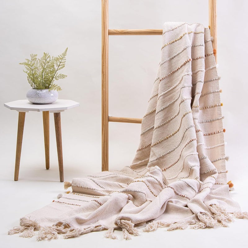 DMAASA Handmade Pure Cotton Sofa Tufted Throw for Chair Bed and Couch Breathable Cozy Throw Home and Multi Uses 50x70 Inch Size MultiCream - Image 5