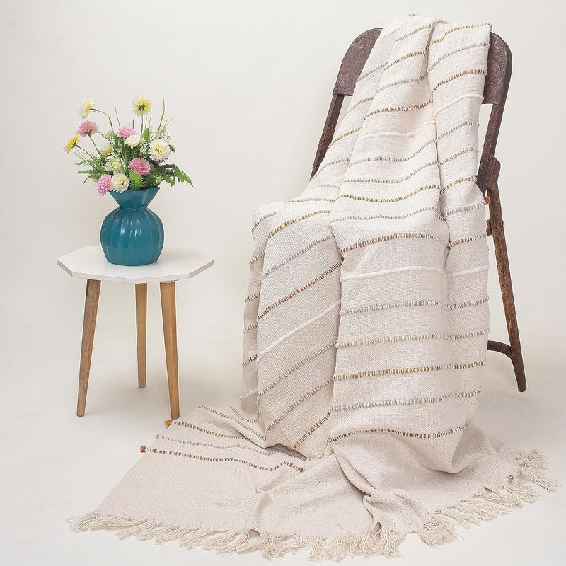 DMAASA Handmade Pure Cotton Sofa Tufted Throw for Chair Bed and Couch Breathable Cozy Throw Home and Multi Uses 50x70 Inch Size MultiCream - Image 4