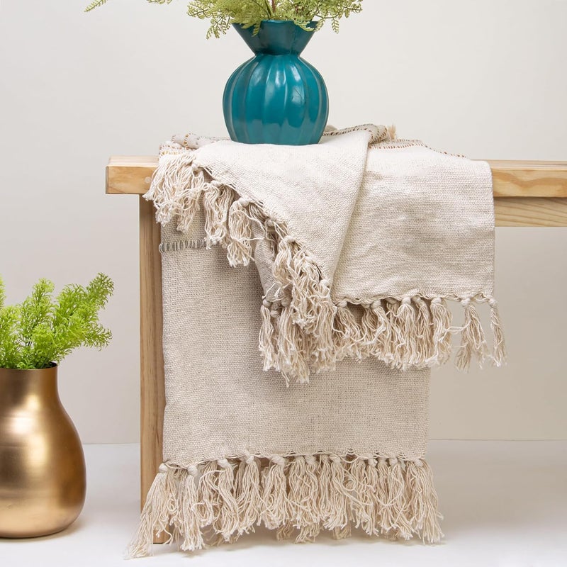 DMAASA Handmade Pure Cotton Sofa Tufted Throw for Chair Bed and Couch Breathable Cozy Throw Home and Multi Uses 50x70 Inch Size MultiCream - Image 2