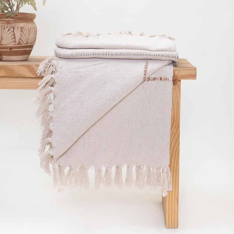 DMAASA Handmade Pure Cotton Sofa Tufted Throw for Chair Bed and Couch Breathable Cozy Throw Home and Multi Uses 50x70 Inch Size MultiCream - Image 3