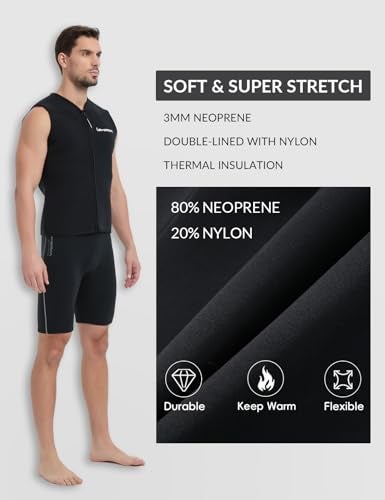 Lemorecn Men Wetsuits Top Premium Neoprene 3mm Zipper Diving Vest 2095S - Image 3