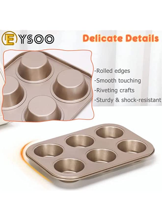 Nonstick Bakeware Set 7 Pcs Baking Pans Set- Pizza Tray, Round/Square Pans, Loaf Pan, 6-Cup Muffin Pan Carbon Steel Baking Trays Oven Trays for Bakers Beginners with Rack & Mitts (Golden) 