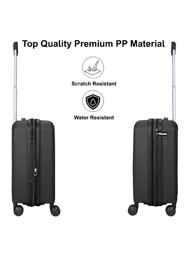 SENATOR Unisex Expandable Hard Case Luggage Lightweight PP Fashion Trolley Luggage with 4 Double Spinner Wheel and Safe Zippers KH1006-Black - Image 3