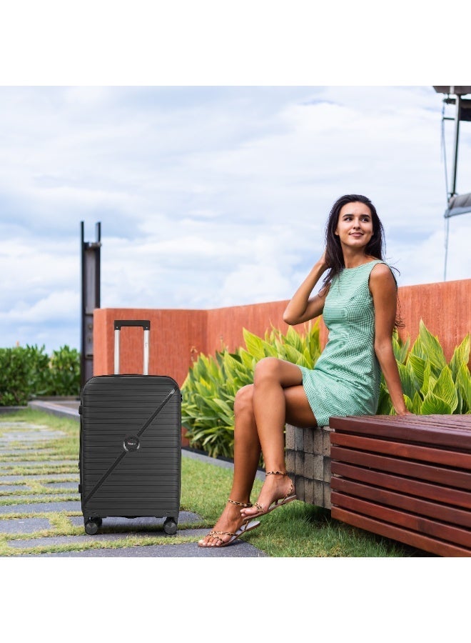 SENATOR Unisex Expandable Hard Case Luggage Lightweight PP Fashion Trolley Luggage with 4 Double Spinner Wheel and Safe Zippers KH1006-Black - Image 2