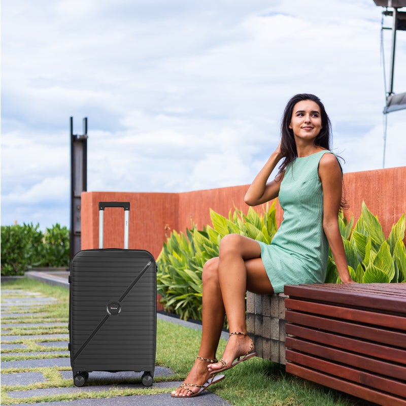 SENATOR Unisex Expandable Hard Case Carry On Lightweight PP Fashion Trolley Luggage with 4 Double Spinner Wheel and Safe Zippers KH1006, Black - Image 2