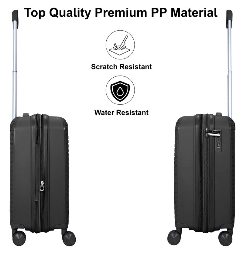 SENATOR Unisex Expandable Hard Case Carry On Lightweight PP Fashion Trolley Luggage with 4 Double Spinner Wheel and Safe Zippers KH1006, Black - Image 3