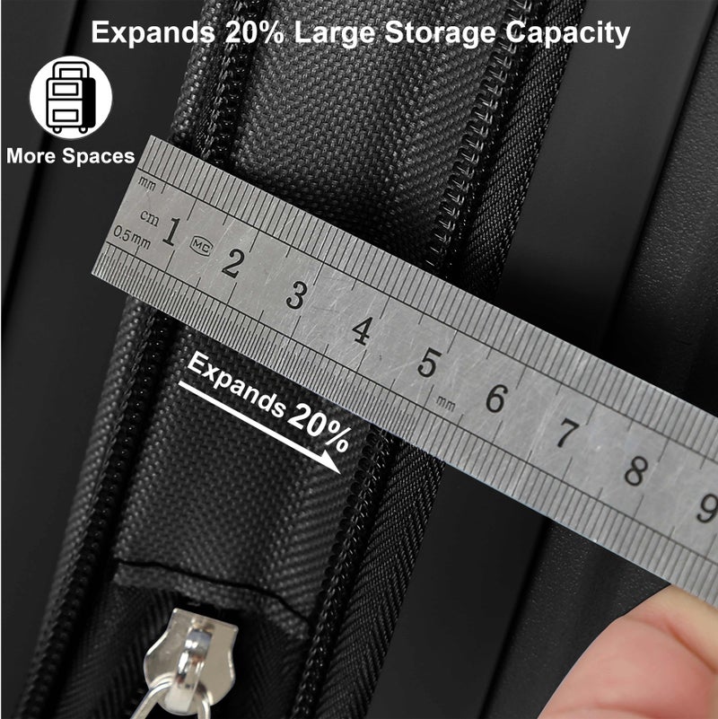 SENATOR Unisex Expandable Hard Case Carry On Lightweight PP Fashion Trolley Luggage with 4 Double Spinner Wheel and Safe Zippers KH1006, Black - Image 5