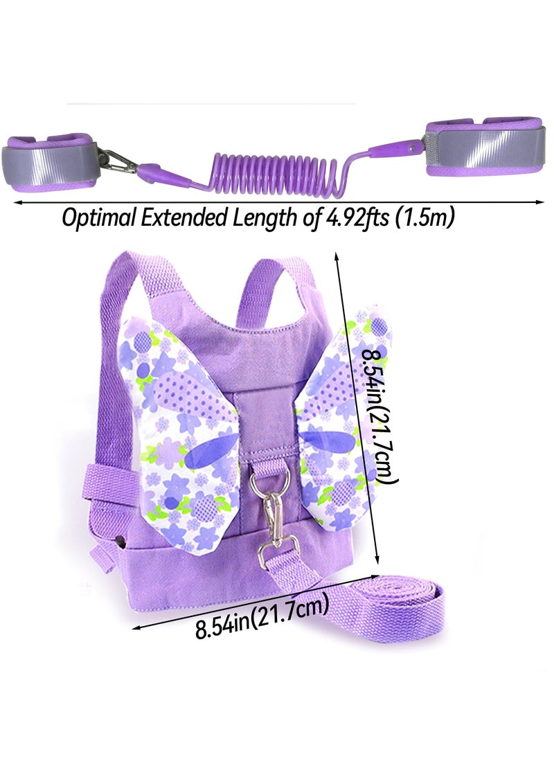 Bebiland 3-in-1 Reins Walking Safety Harness for Kids, Toddler Leash and Anti Lost Wrist Bands with 360°rotation Leash for Toddler/Babies /Children, Butterfly-Wings Walking Harness and 1.5m Rope (Purple)  - Image 2