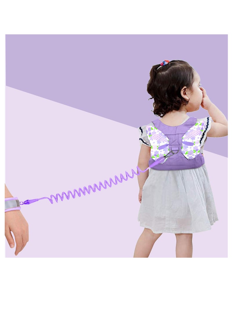 Bebiland 3-in-1 Reins Walking Safety Harness for Kids, Toddler Leash and Anti Lost Wrist Bands with 360°rotation Leash for Toddler/Babies /Children, Butterfly-Wings Walking Harness and 1.5m Rope (Purple)  - Image 5