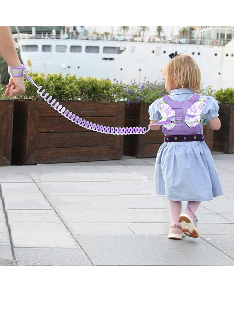 3-in-1 Reins Walking Safety Harness for Kids, Toddler Leash and Anti Lost Wrist Bands with 360°rotation Leash for Toddler/Babies /Children, Butterfly-Wings Walking Harness and 1.5m Rope (Purple)