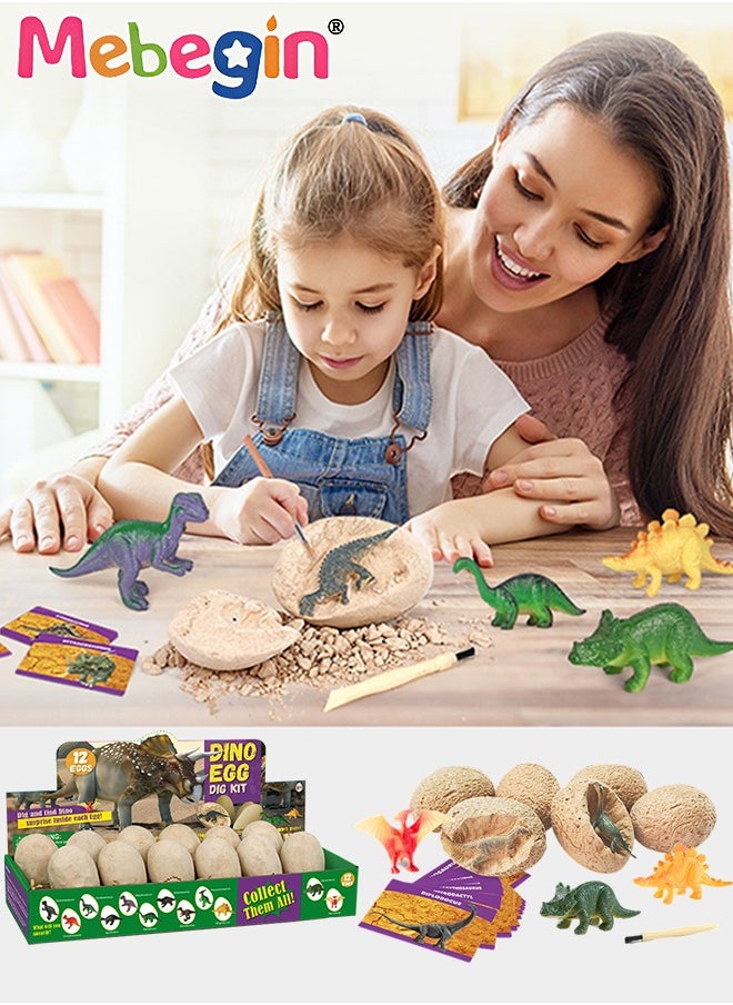 MEBEGIN - Dino Egg Dig Kit Dinosaur Toys for Kids 12 Pcs Dinosaur Eggs Excavation Kit for Kids Ages 6+ Years, Archaeology Science Paleontology Educational Party Gifts for Boys Girls - Image 1