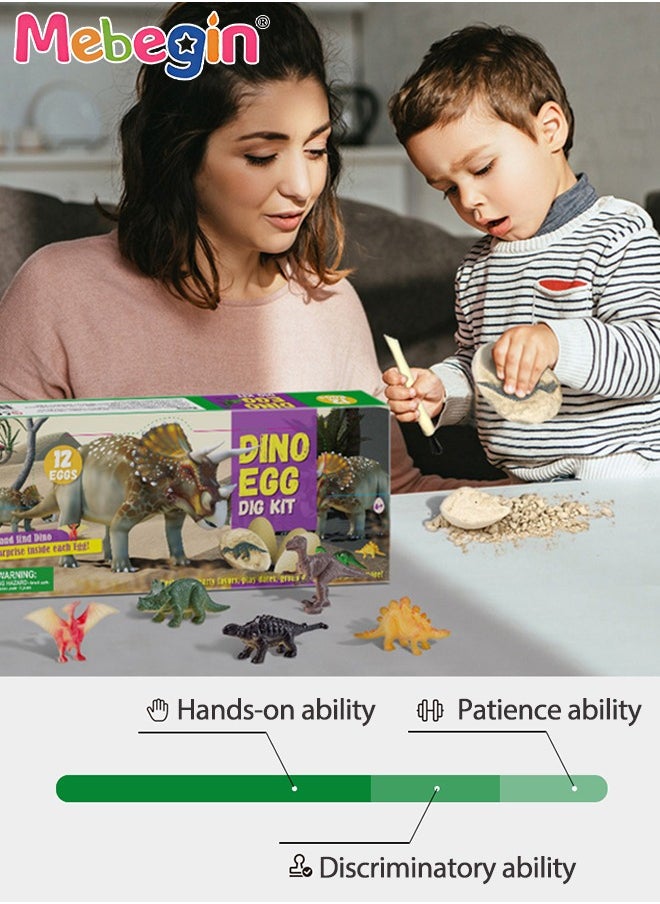 MEBEGIN - Dino Egg Dig Kit Dinosaur Toys for Kids 12 Pcs Dinosaur Eggs Excavation Kit for Kids Ages 6+ Years, Archaeology Science Paleontology Educational Party Gifts for Boys Girls - Image 1