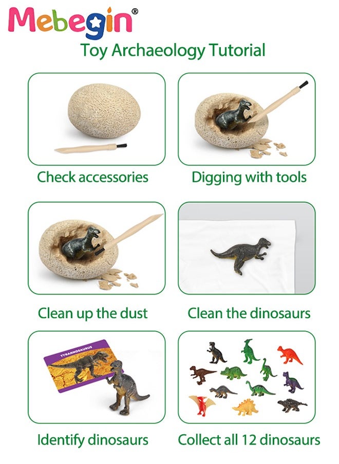 MEBEGIN - Dino Egg Dig Kit Dinosaur Toys for Kids 12 Pcs Dinosaur Eggs Excavation Kit for Kids Ages 6+ Years, Archaeology Science Paleontology Educational Party Gifts for Boys Girls - Image 1