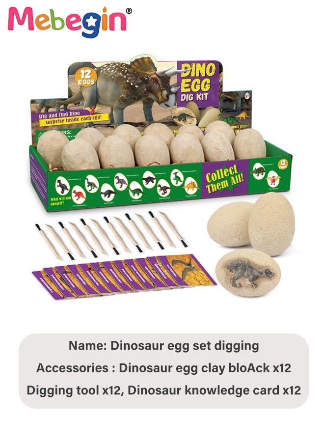MEBEGIN - Dino Egg Dig Kit Dinosaur Toys for Kids 12 Pcs Dinosaur Eggs Excavation Kit for Kids Ages 6+ Years, Archaeology Science Paleontology Educational Party Gifts for Boys Girls - Image 1