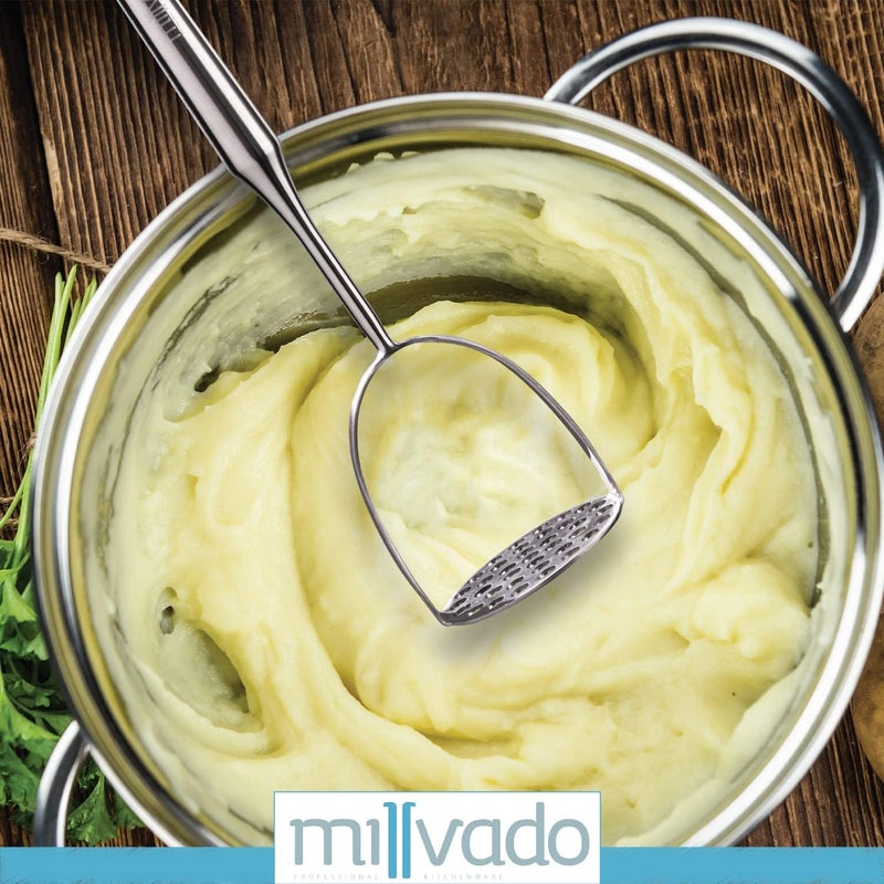 Millvado Potato Masher Stainless Steel, Best Mashed Potatoes Masher Kitchen Tool, Potato Smasher For Potatoe, Avocado, Sweet Potato, Beans, Large Heavy Duty Metal Mashing Utensil, 12.5 Inch - Image 4