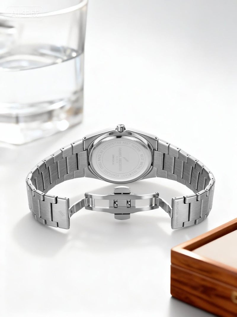 Daniel Hechter Paris Hoche Collection Formal Analog Watch for Men – Round dial and Silver Stainless Steel Strap with Day-Date Display (Dial:Sea Green,Strap:White) - Image 5