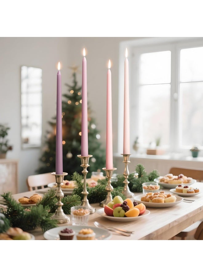 4 قطع شموع مدببة برائحة الورد الرومانسي، معطرة بألوان متدرجة وردية، شموع طويلة بدون دخان، شموع مدببة ملونة للديكور وحفلات الزفاف والمناسبات الخاصة، مقاس 10 بوصات - Image 3